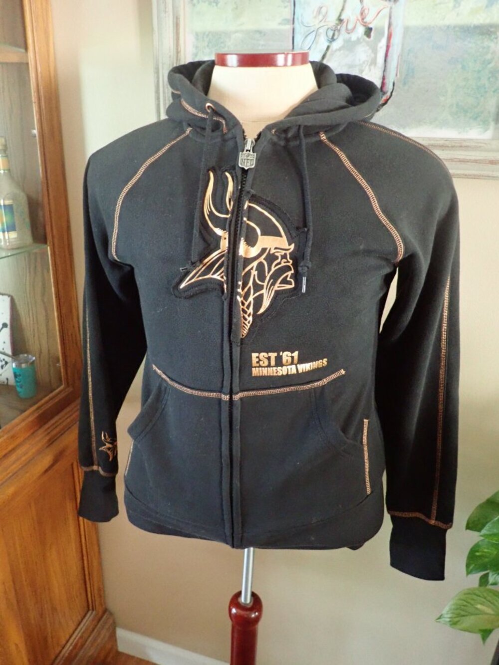 NFL Pro Line Black/Copper Full Zip Hoodie Minnesota Vikings Est '61 Women's Sz S